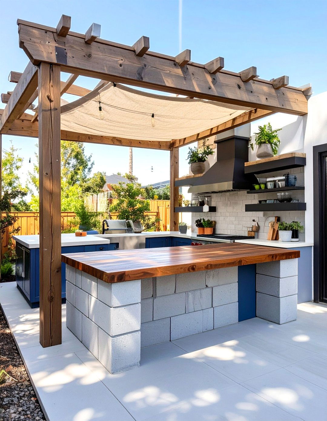 The Cinder Block and Butcher Block Hub - 30 inexpensive covered outdoor kitchen ideas