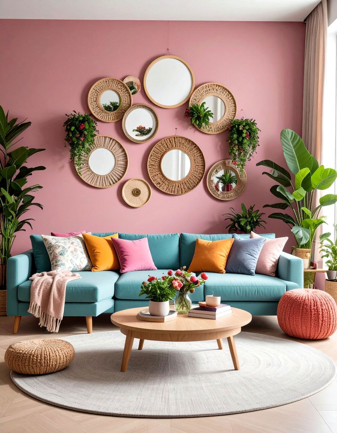 The Circular Arrangement Photo Wall - 30 living room photo wall ideas