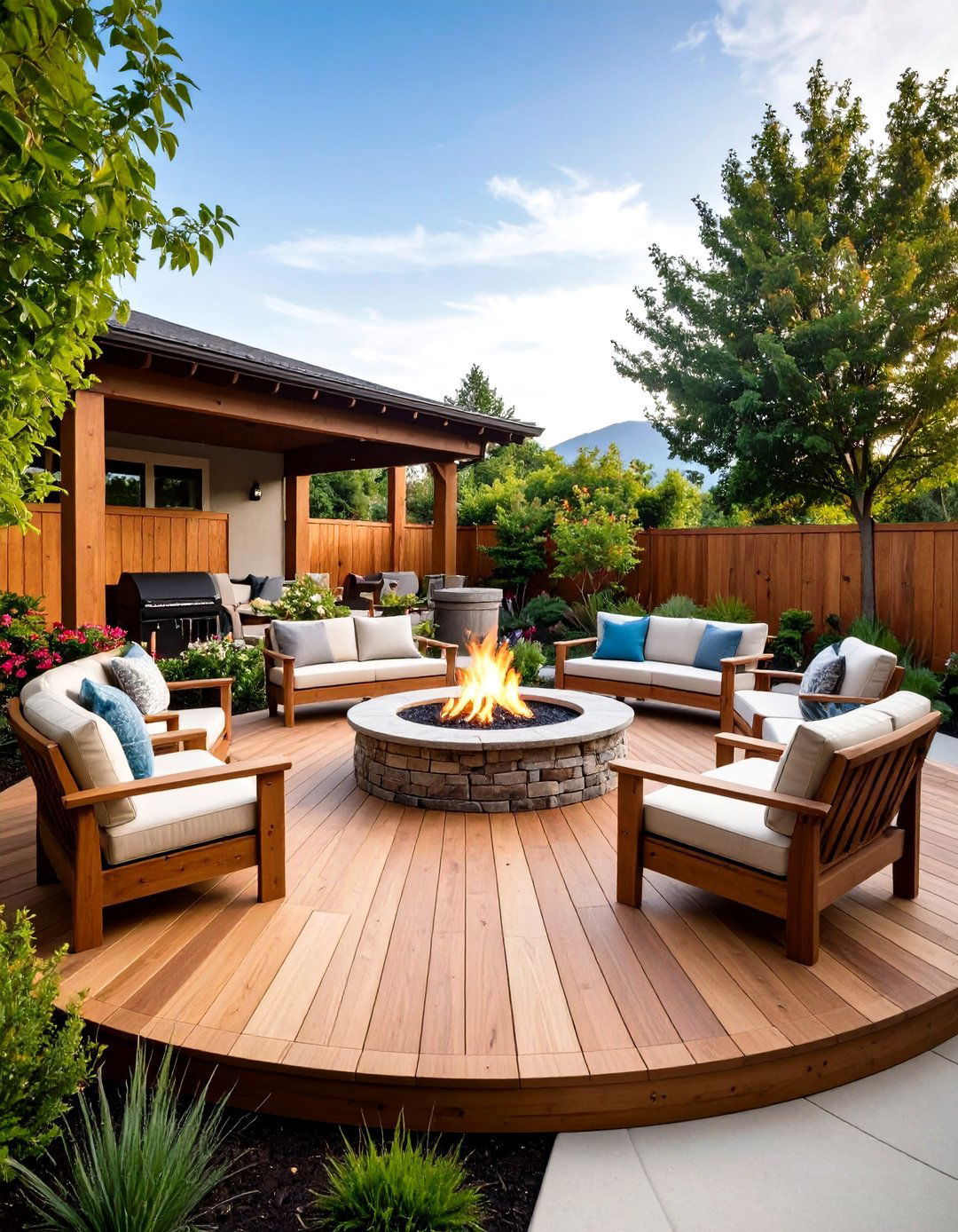 The Circular Conversation Pit Deck - 30 ground level deck ideas