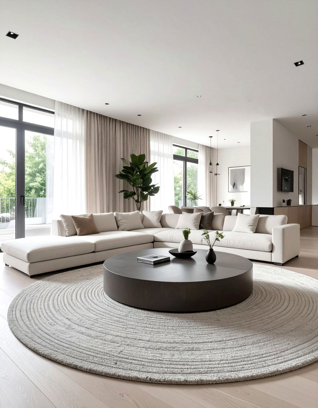The Circular Motif Long Living Room - 30 long living room ideas