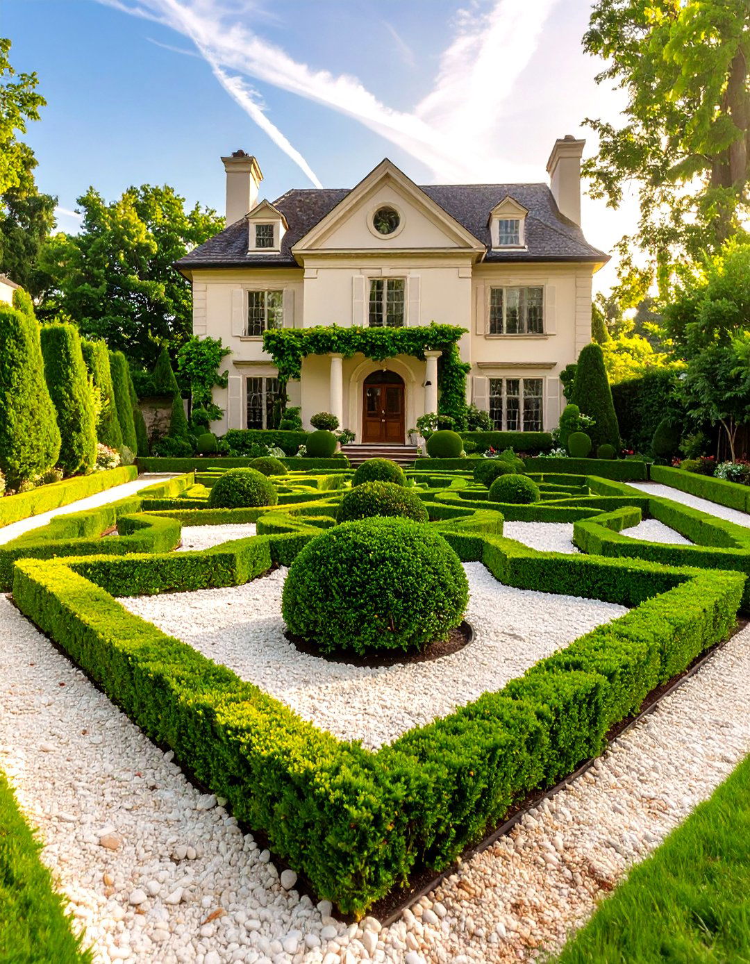 The Classic Boxwood Parterre Garden - 30 curb appeal front yard landscaping ideas