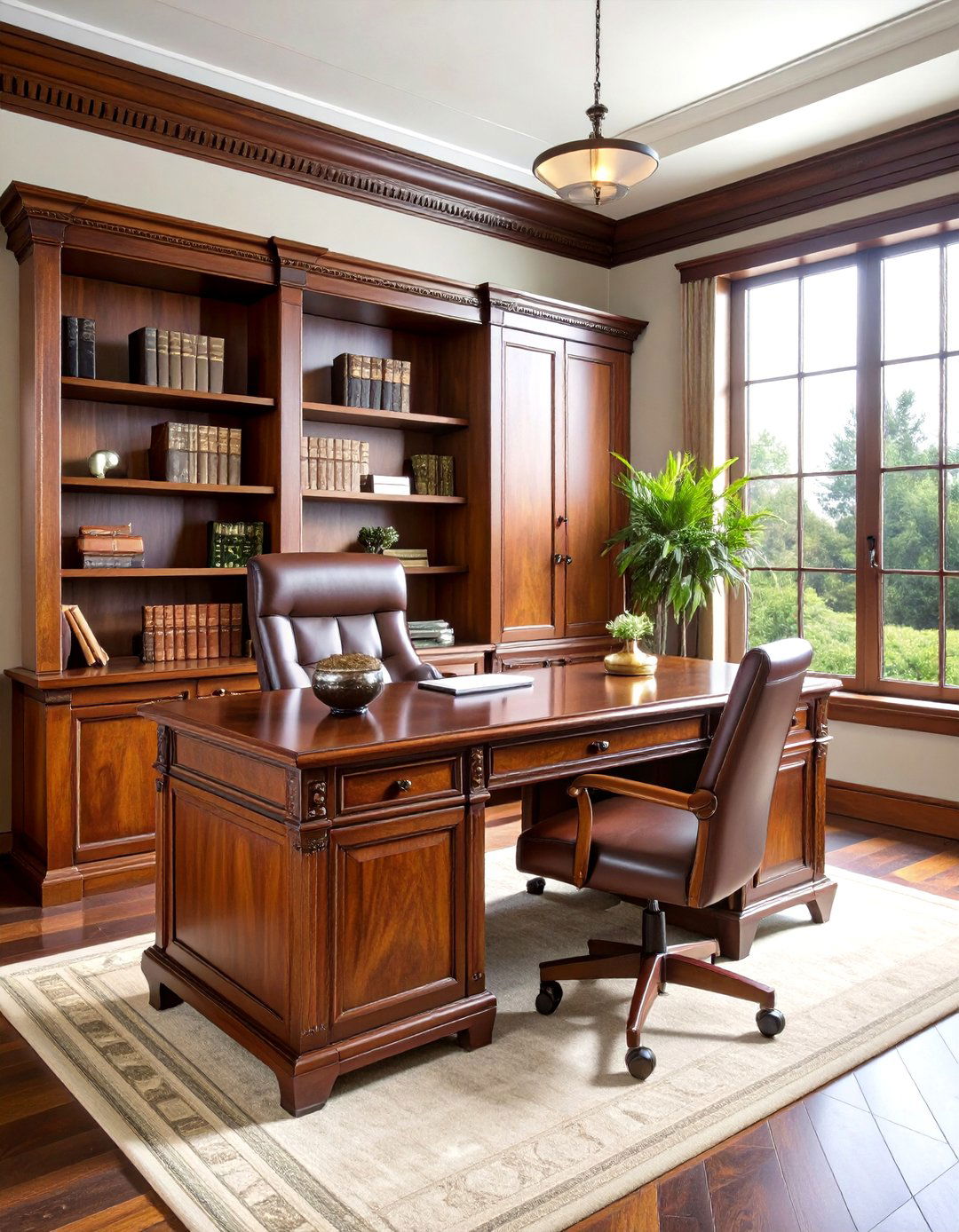 The Classic Executive Office with Glass Front Cabinets - 30 home office storage ideas