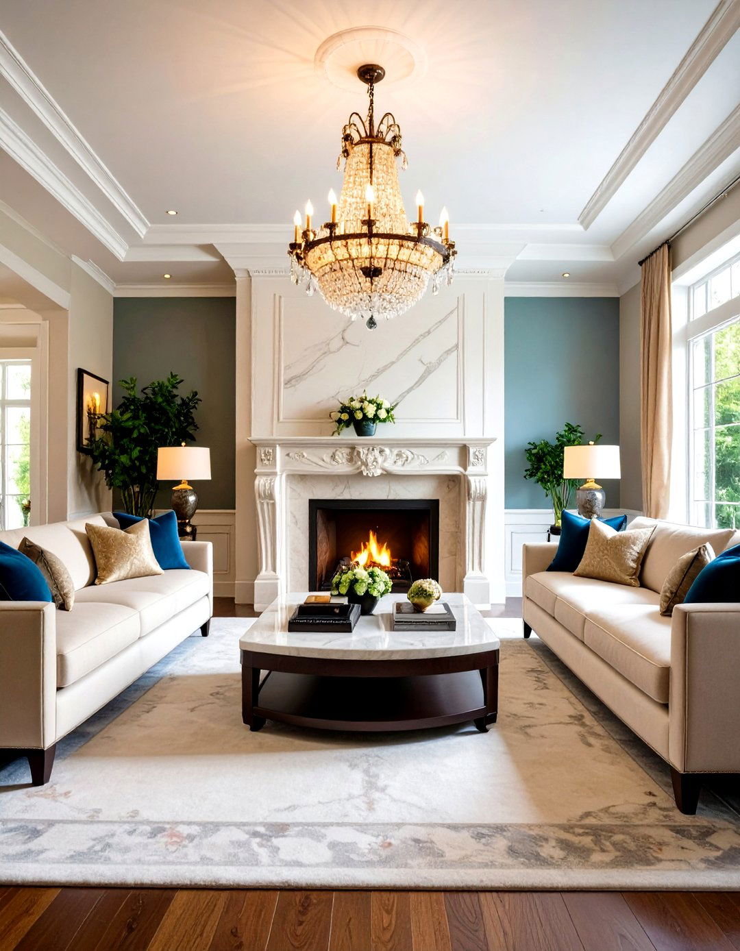 The Classic Living Room with a Marble Fireplace - 30 living room with fireplace decor ideas