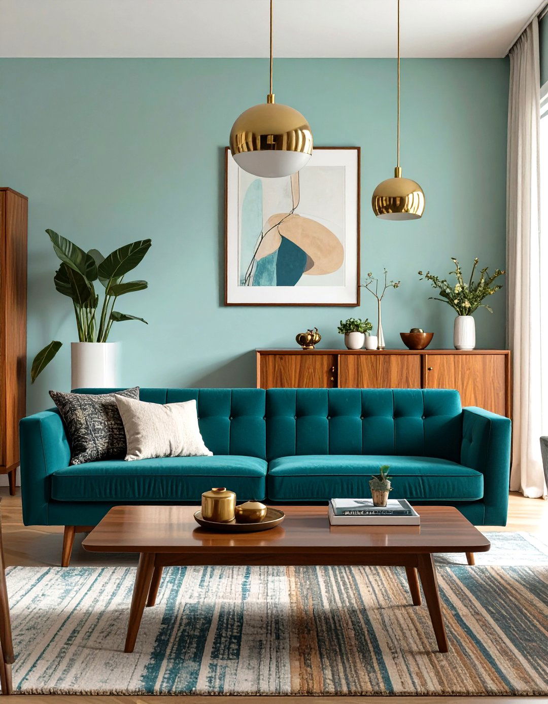 The Classic Walnut and Teal Living Room - 30 mid century living room ideas