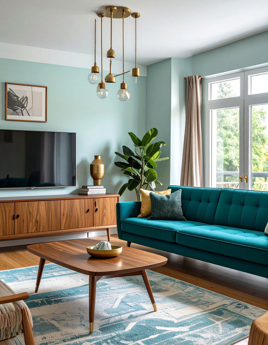The Classic Walnut and Teal Living Room - 30 mid century modern living room ideas