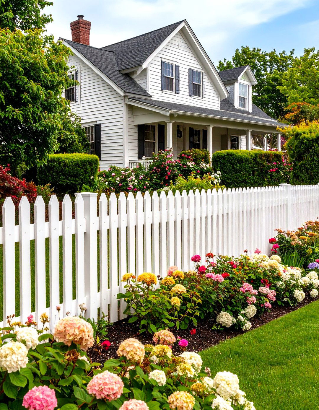 The Classic White Picket Fence with Dense Hedges - 30 front yard privacy ideas