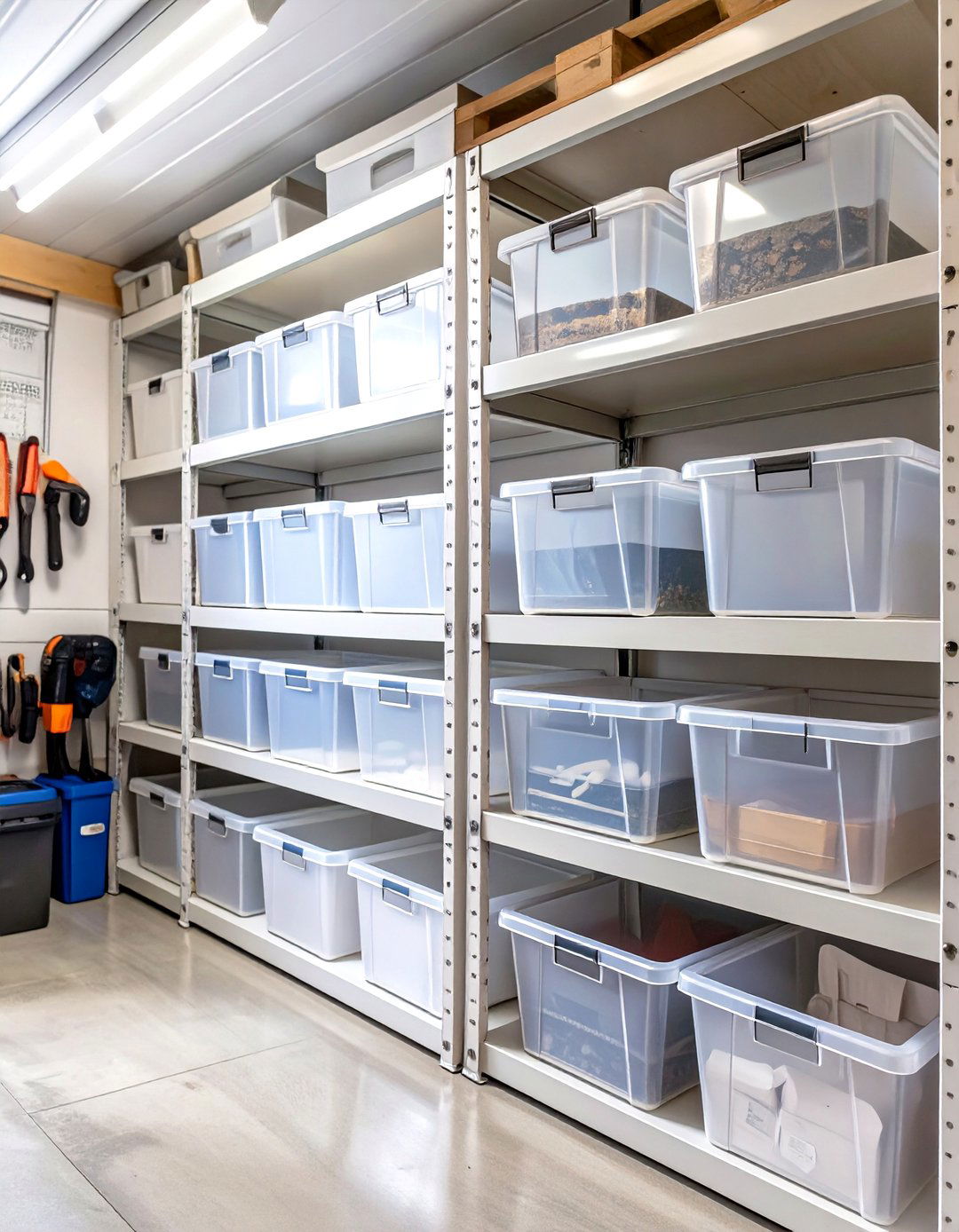 The Clear Bin Uniformity Garage - 30 garage organizing ideas