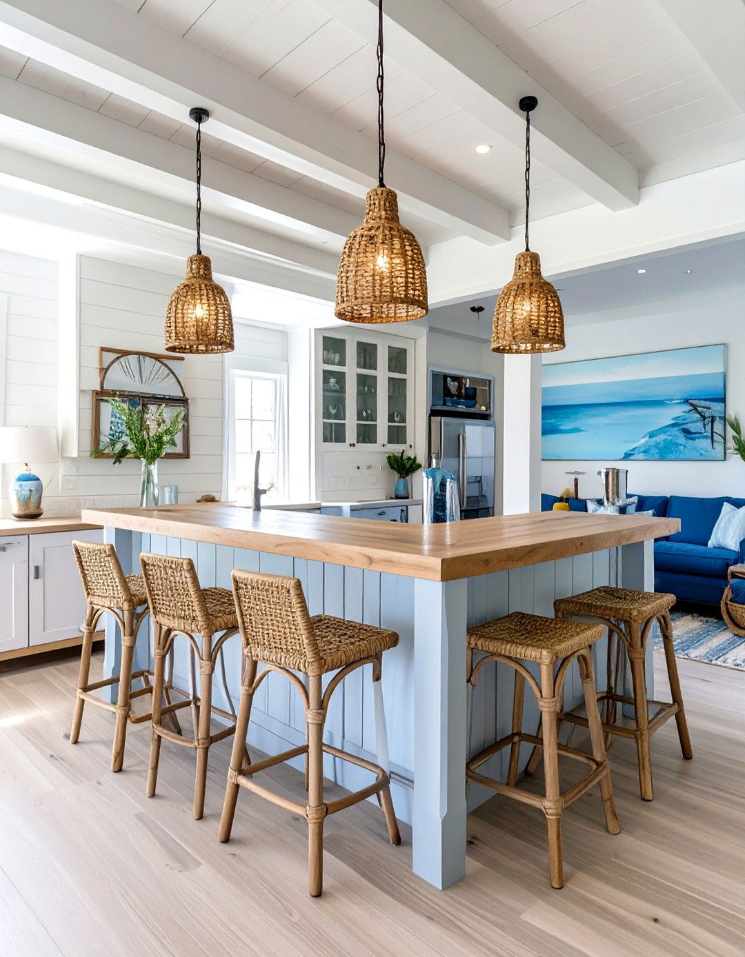 The Coastal Beach House Bar Vibe - 30 basement ideas with bar