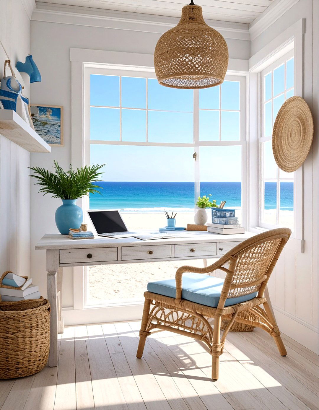 The Coastal Beach House Desk Setup - 30 office desk setup ideas