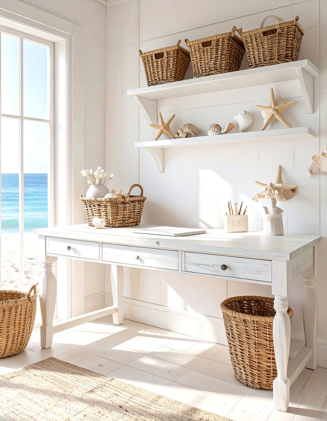 The Coastal Beach House Desk - 30 office desk organization ideas