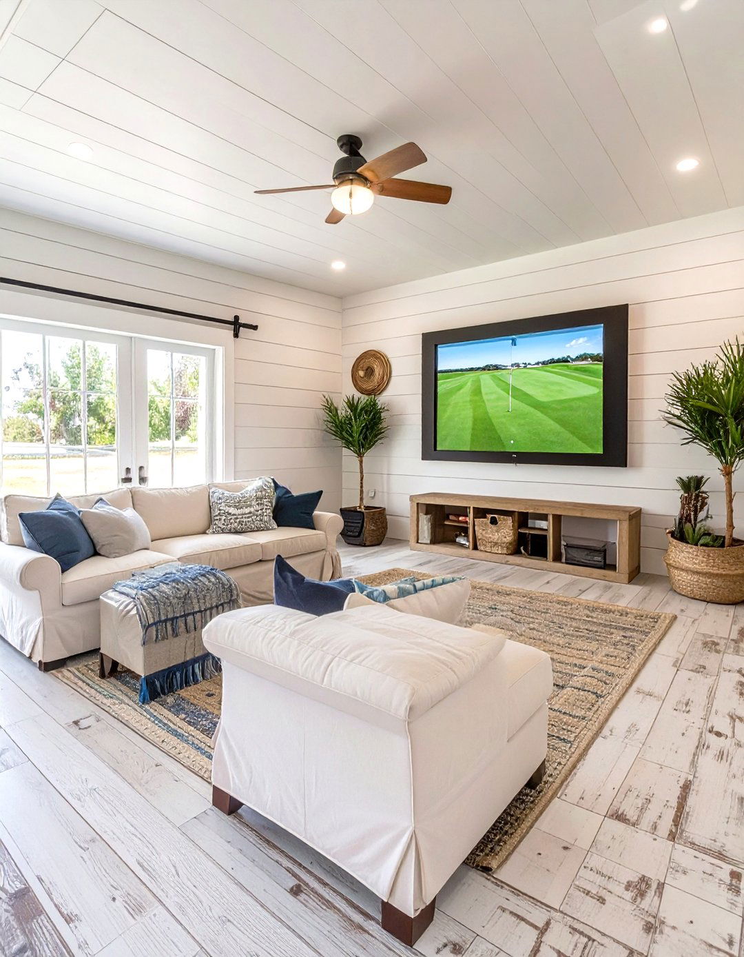 The Coastal Beach House Garage Golf Simulator - 30 garage golf simulator ideas