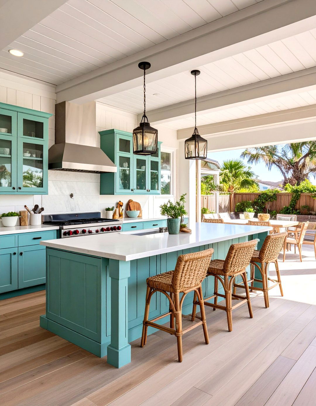 The Coastal Beach House Kitchen - 30 backyard covered outdoor kitchen ideas