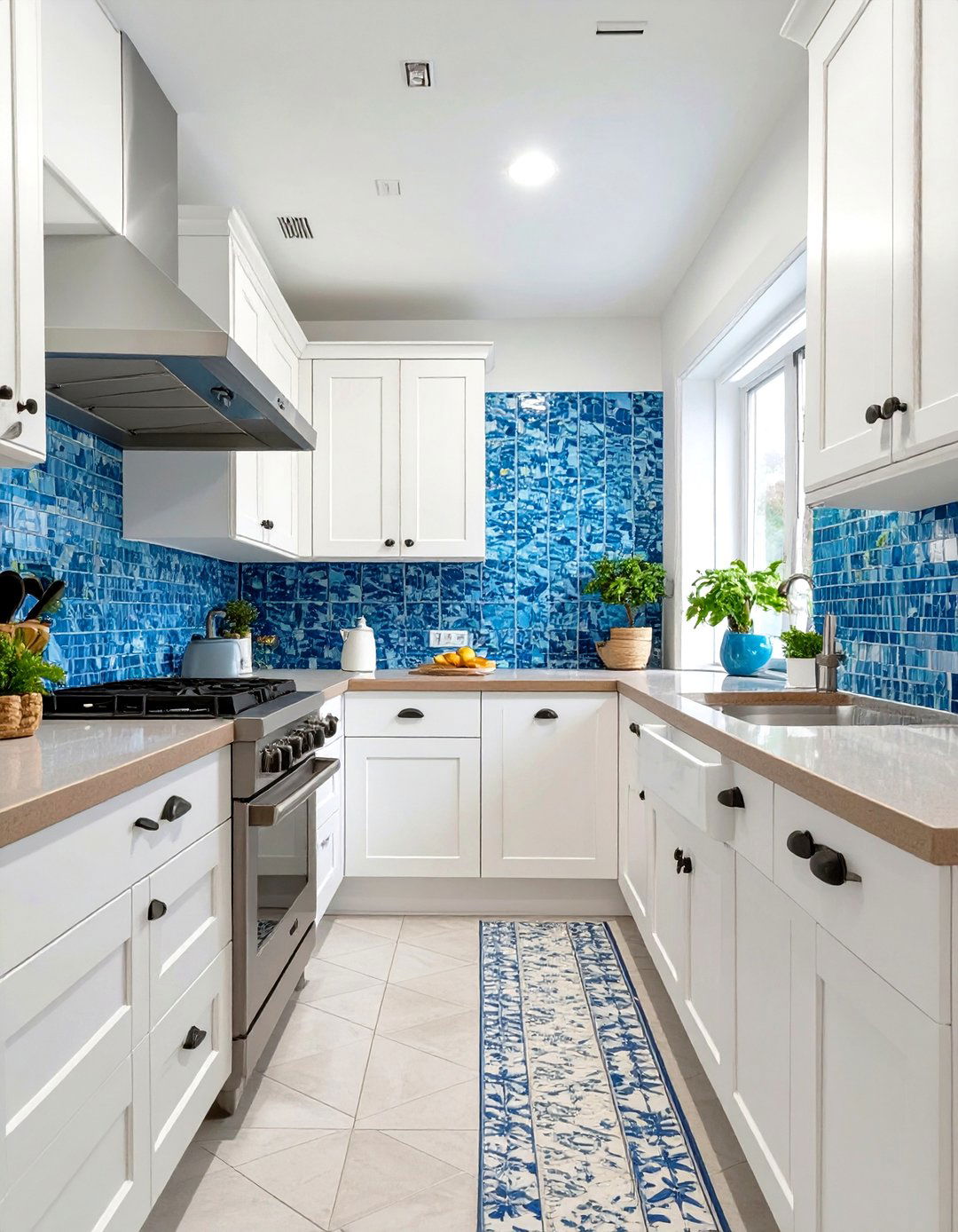 The Coastal Blue and White Kitchen - 30 narrow kitchen ideas