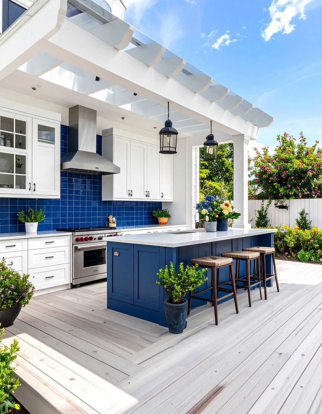 The Coastal Blue and White Kitchen - 30 backyard kitchen ideas