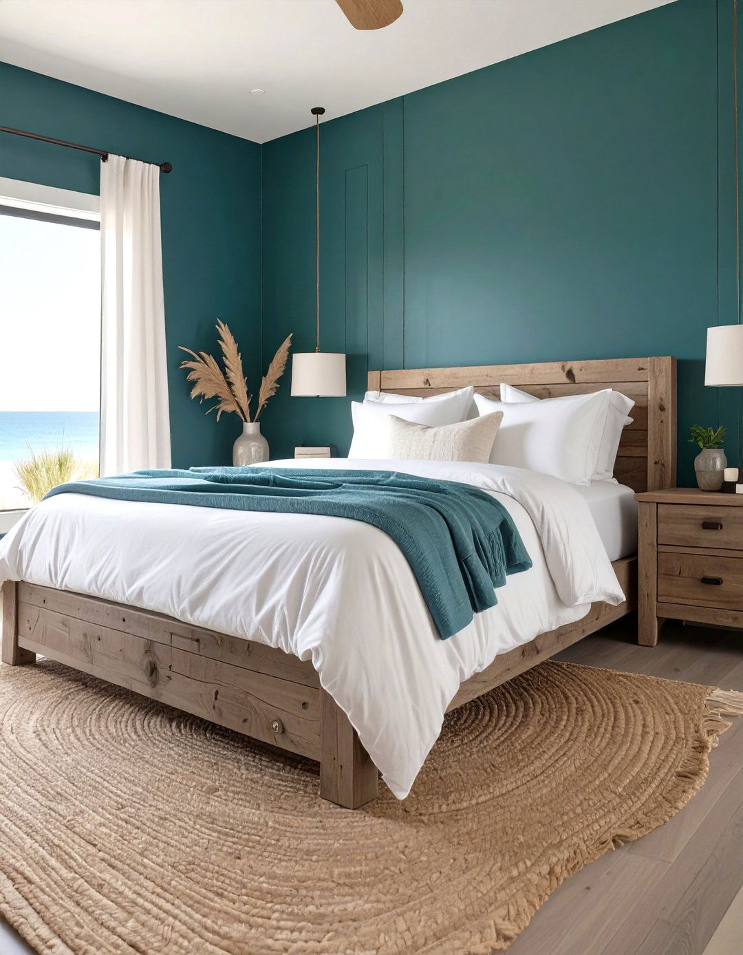 The Coastal Dark Teal Green Bedroom - 30 dark green bedroom ideas