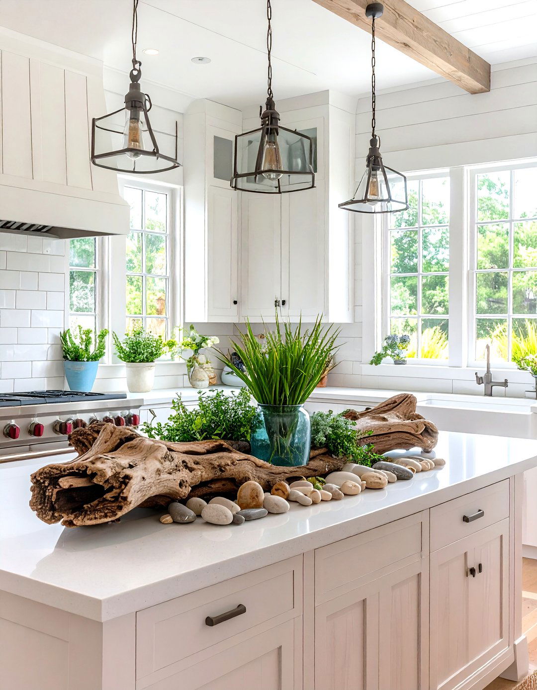The Coastal Driftwood Arrangement - 30 kitchen island centerpiece ideas