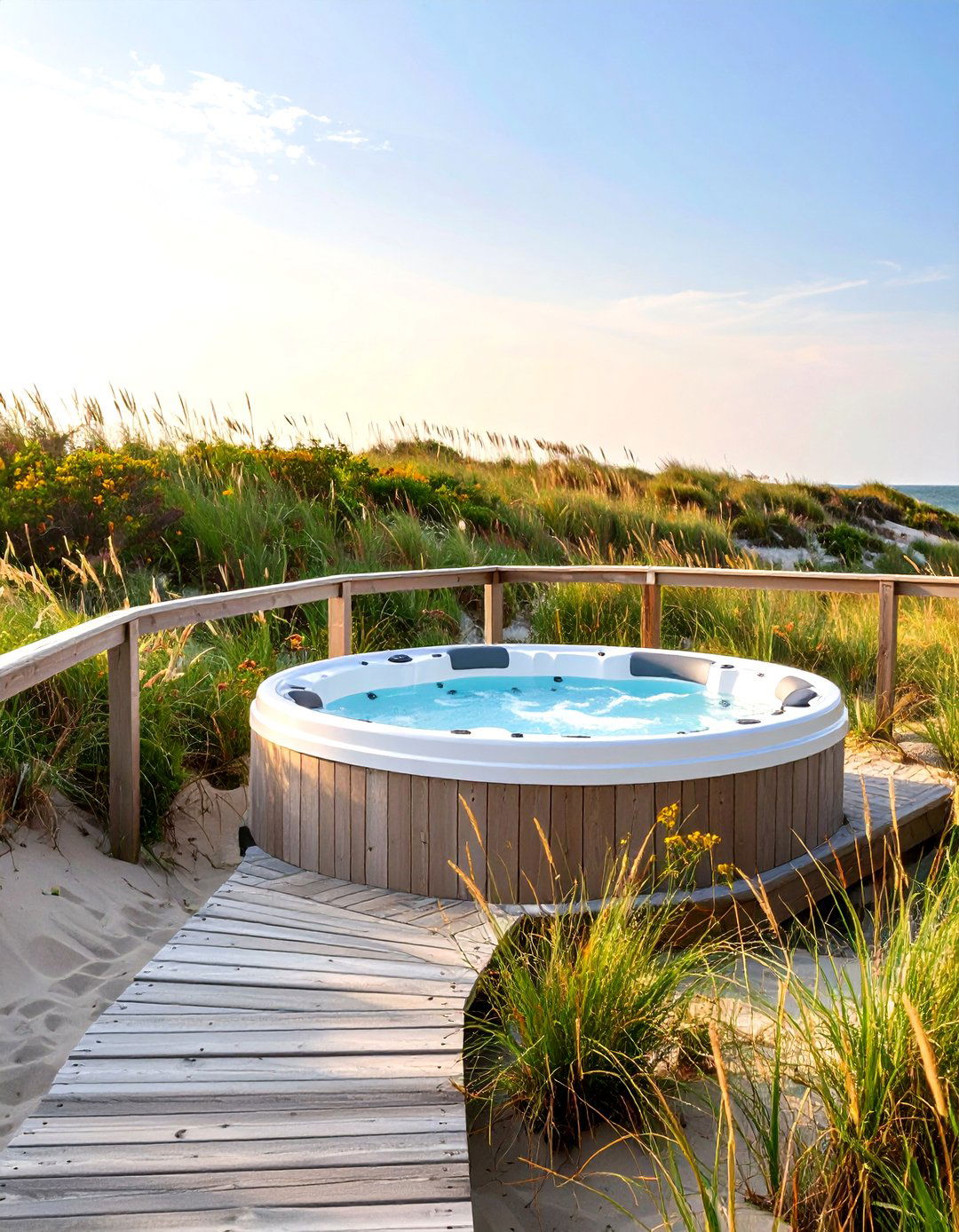 The Coastal Dune Hot Tub Escape - 30 backyard hot tub privacy ideas