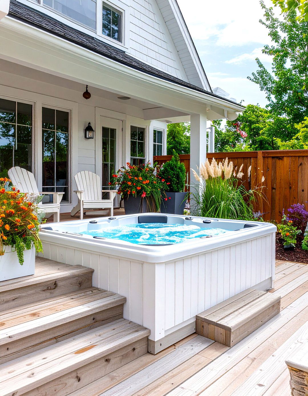 The Coastal Farmhouse Hot Tub Deck - 30 backyard hot tub privacy ideas