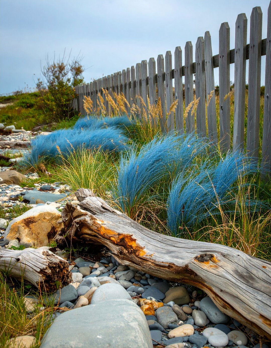 The Coastal Inspired Grasses and Driftwood Theme - 30 along fence simple backyard landscaping ideas