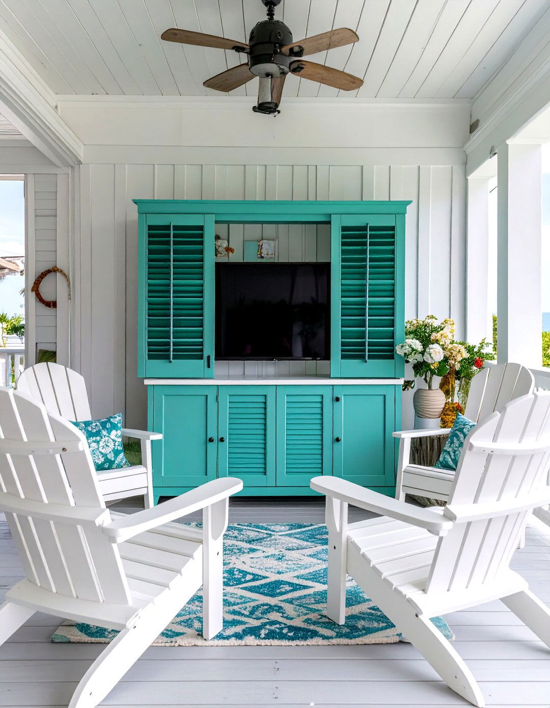 The Coastal Inspired Louvered Door Enclosure - 30 diy outdoor tv ideas