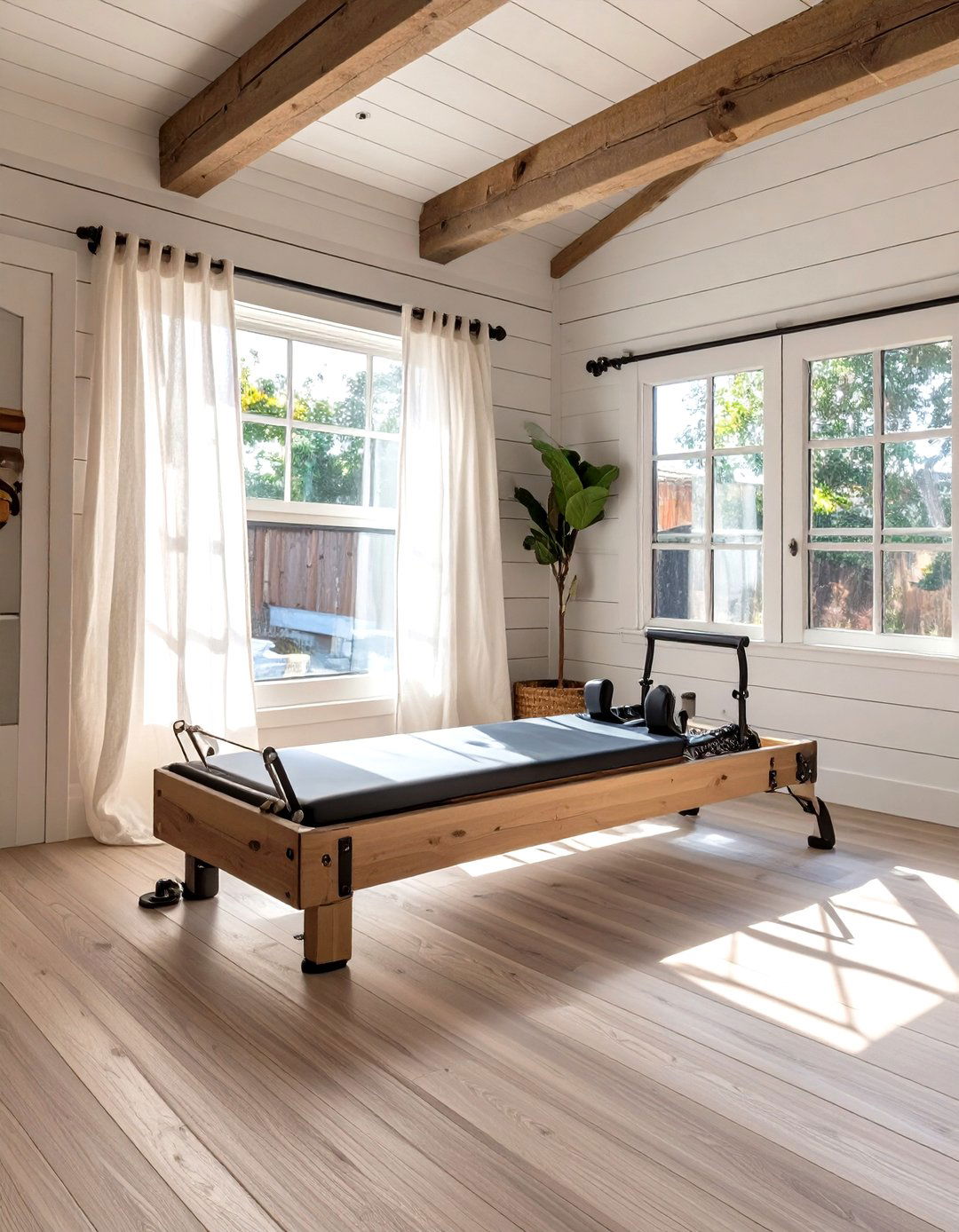 The Coastal Inspired Pilates Garage Gym - 30 garage home gym ideas