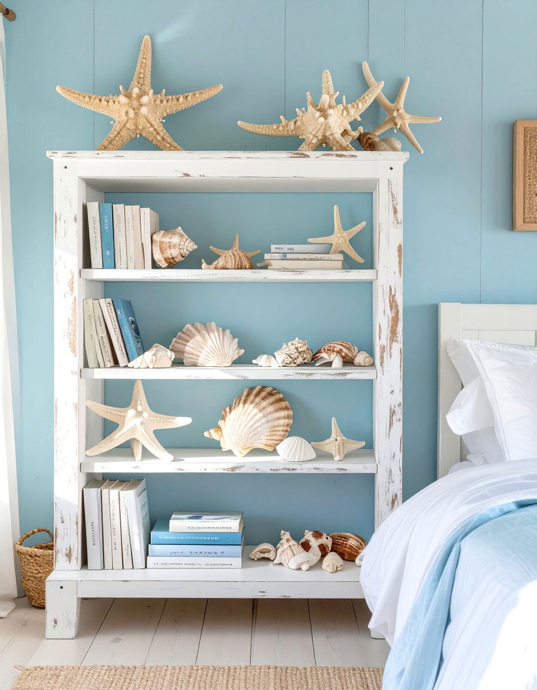 The Coastal Inspired Whitewashed Bedroom Bookshelf - 30 bedroom bookshelf ideas