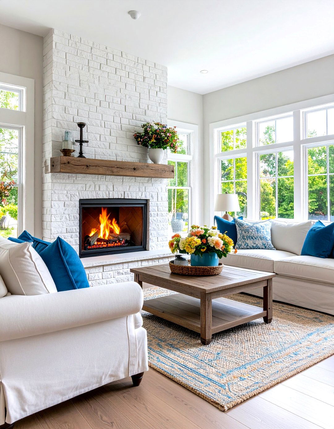 The Coastal Inspired Whitewashed Brick Fireplace - 30 living room modern fireplace ideas