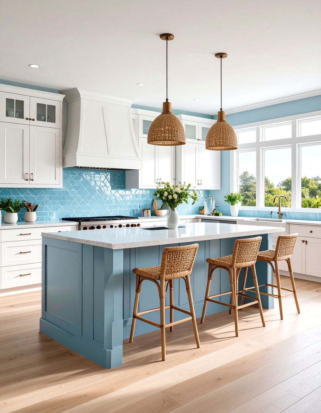 The Coastal Kitchen with Glass Subway Tiles - 30 kitchen tile ideas