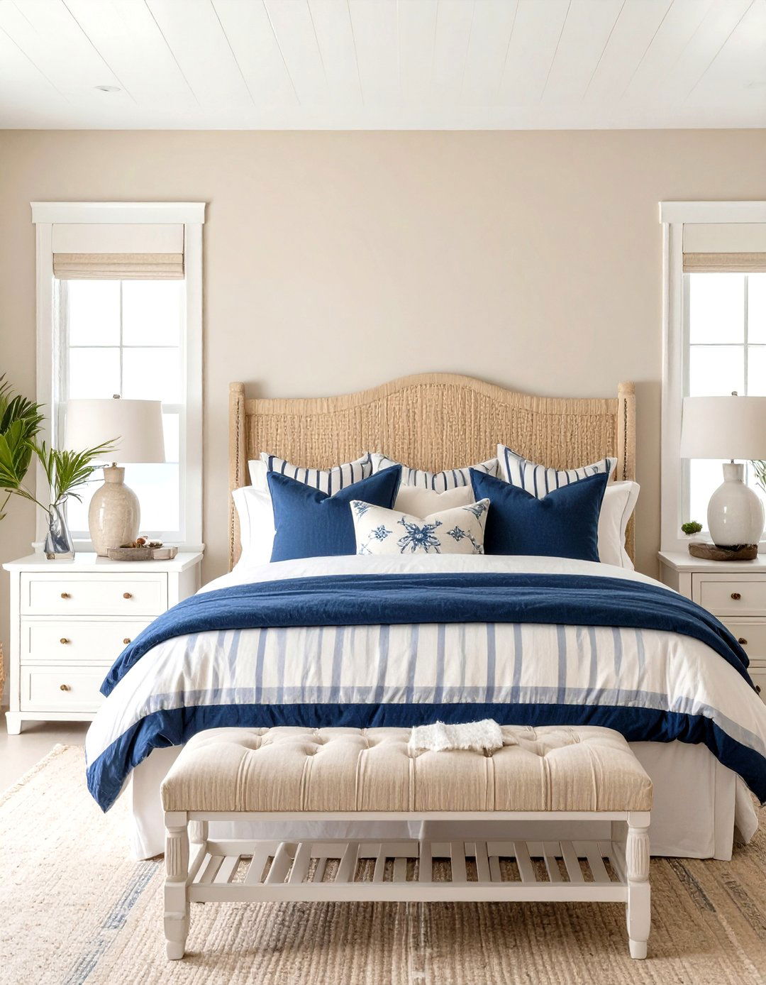 The Coastal Navy and Sand Bedroom - 30 navy bedroom ideas