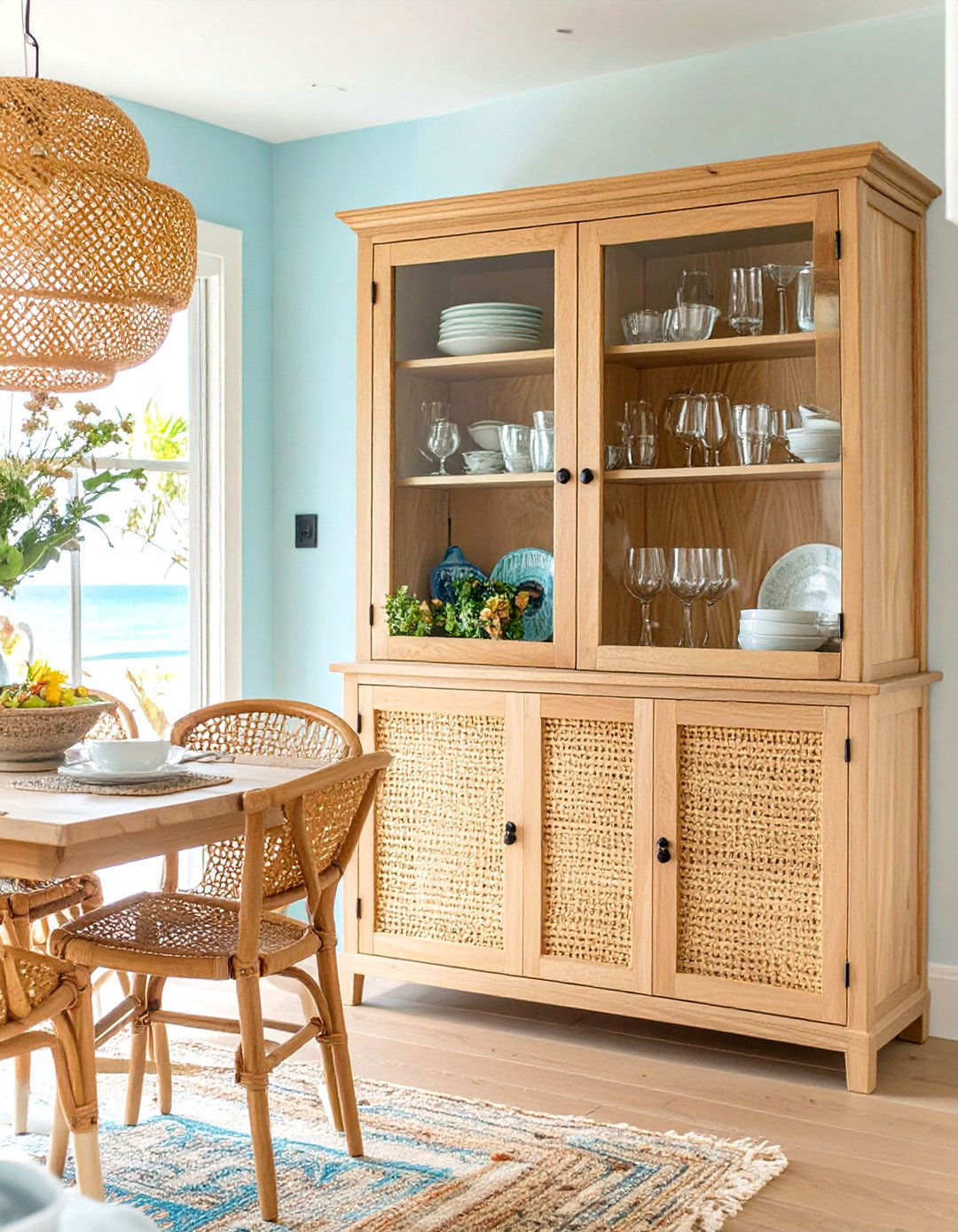 The Coastal Style Cabinet with Cane Doors - 30 dining room storage ideas