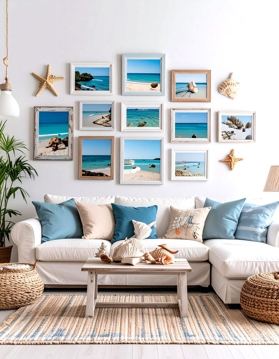 The Coastal Themed Photo Wall - 30 living room photo wall ideas