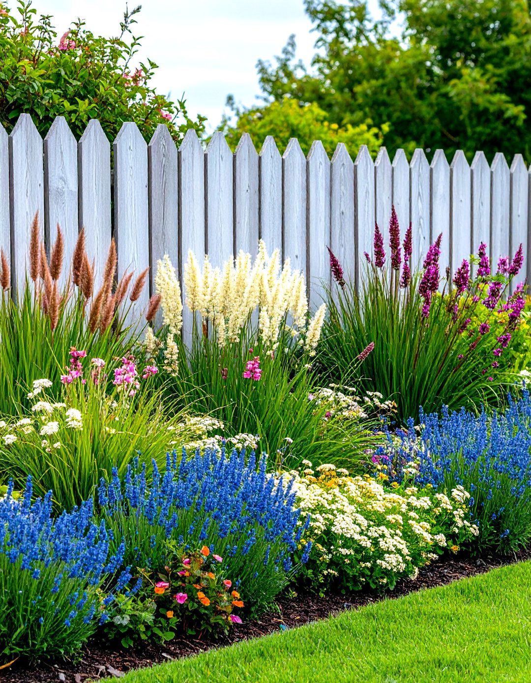 The Coastal Vibe with Ornamental Grasses - 30 fence line landscaping ideas