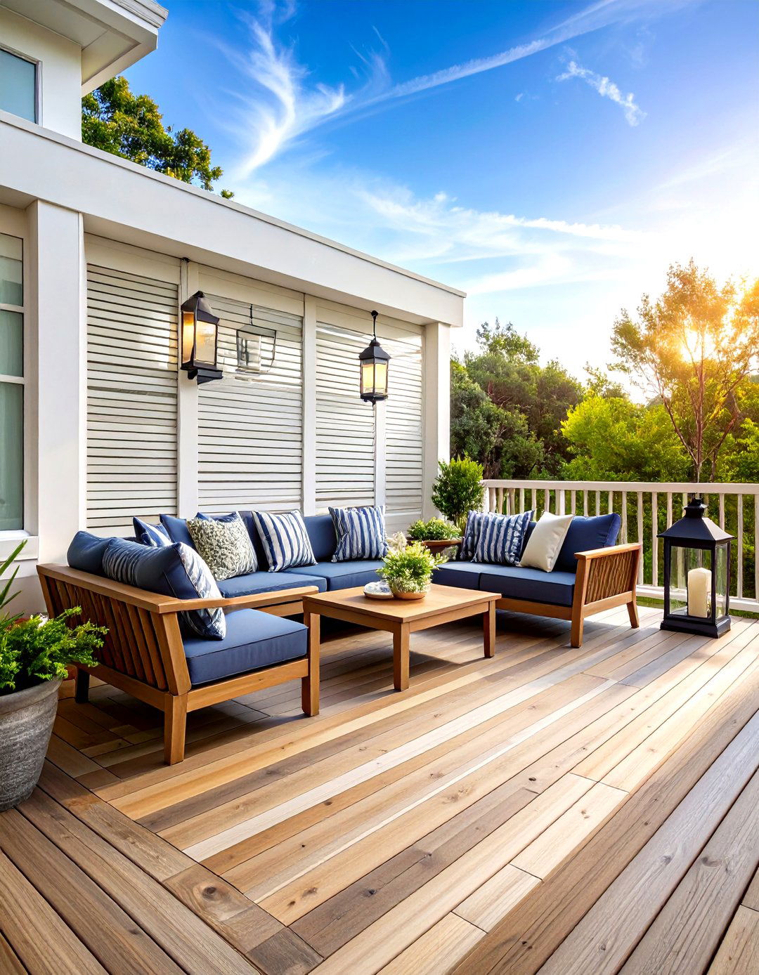 The Coastal Vibe with White Horizontal Slats - 30 deck privacy screen ideas