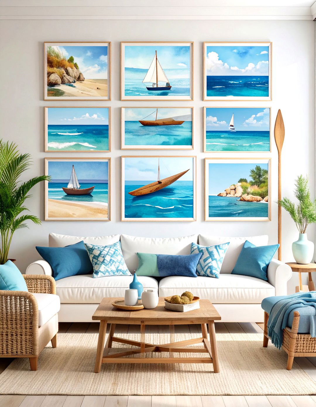 The Coastal and Nautical Gallery Wall - 30 living room gallery wall ideas