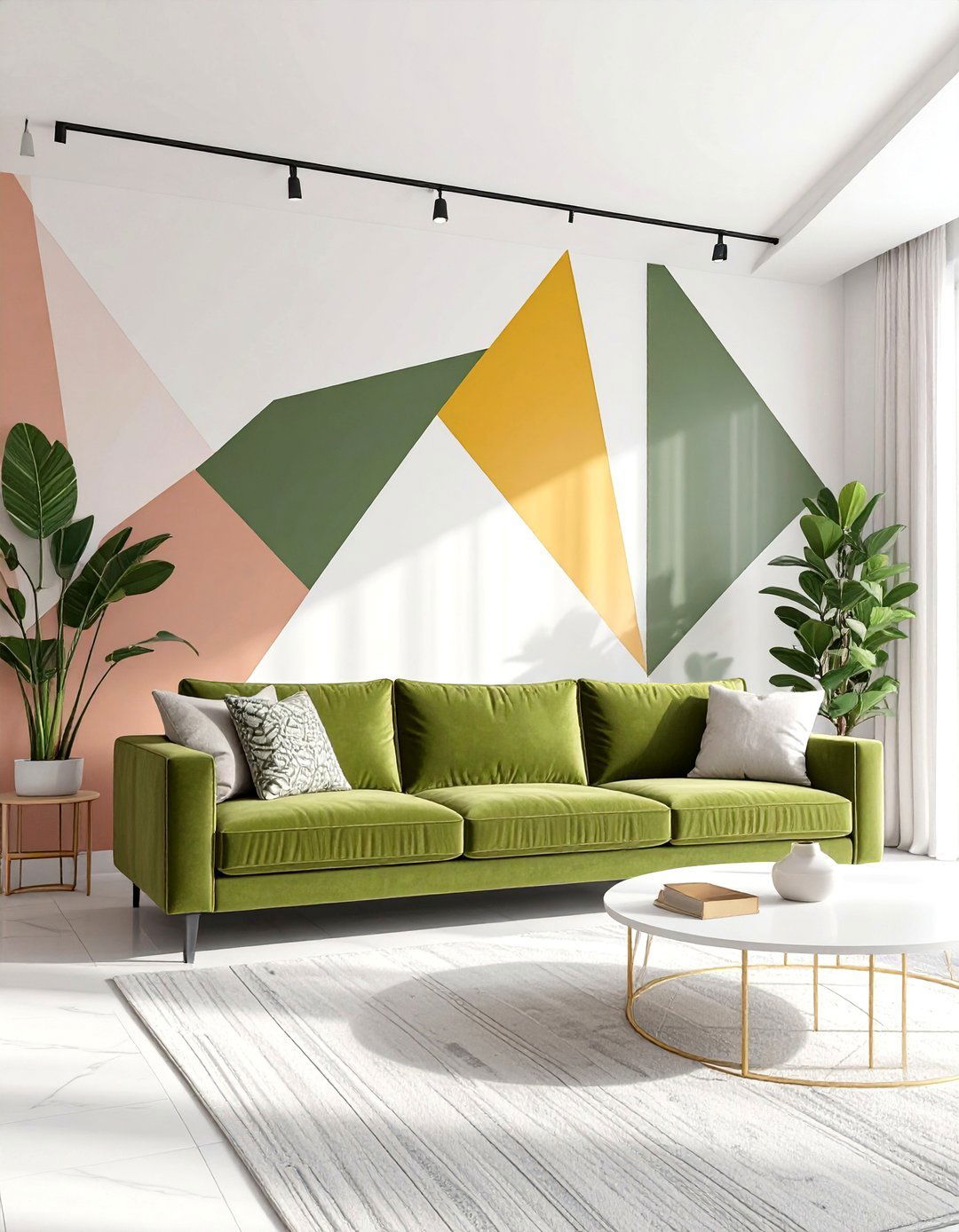 The Color Blocked Modern Living Room - 30 olive green sofa living room ideas