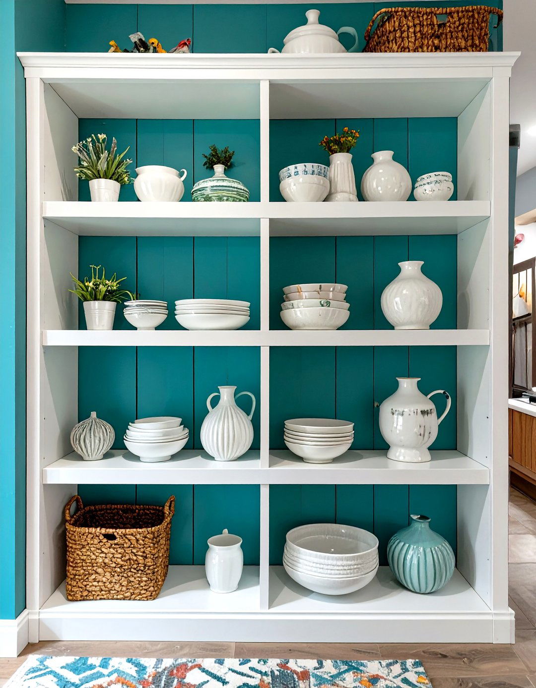 The Color Blocked Shelving Wall - 30 basement shelving ideas