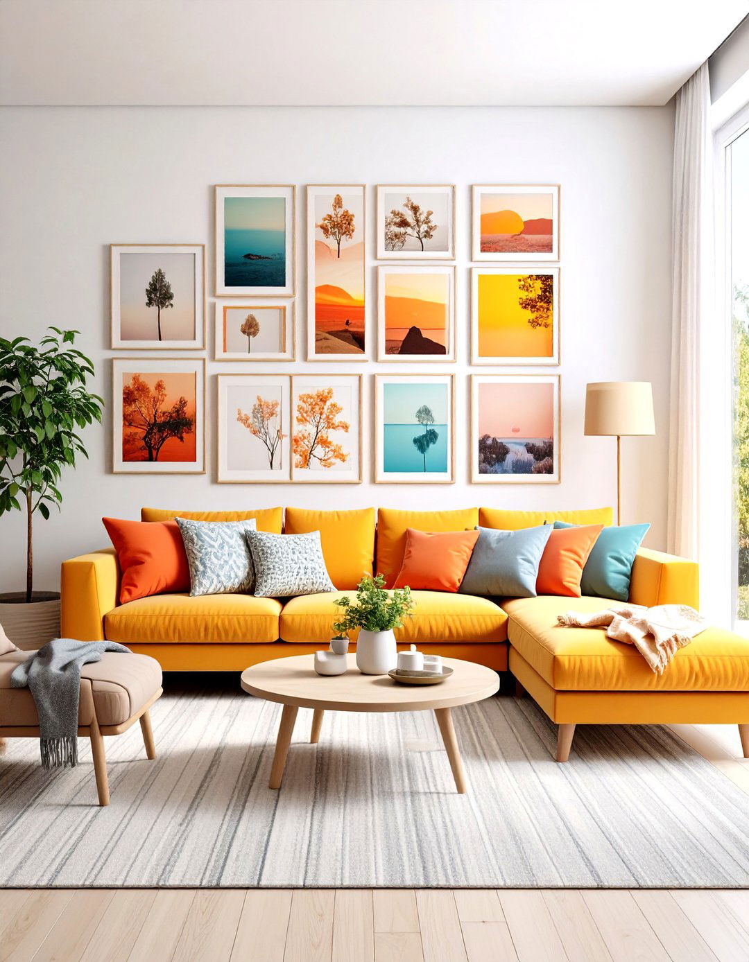 The Color Coordinated Photo Wall - 30 living room photo wall ideas