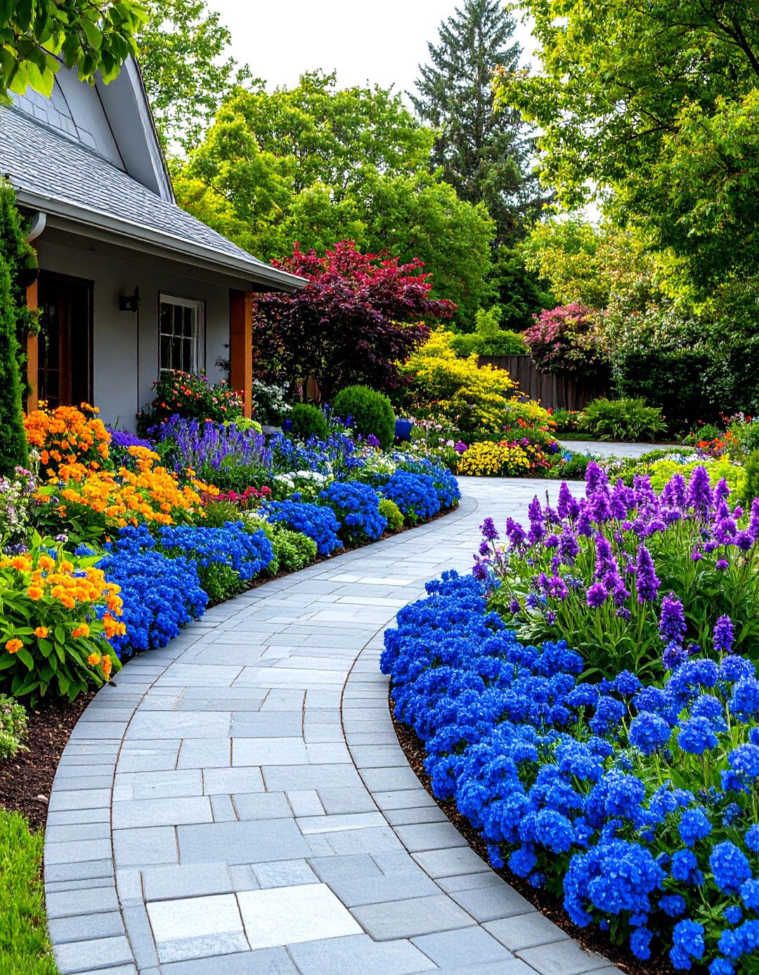 The Color Themed Driveway Garden - 30 driveway landscaping ideas