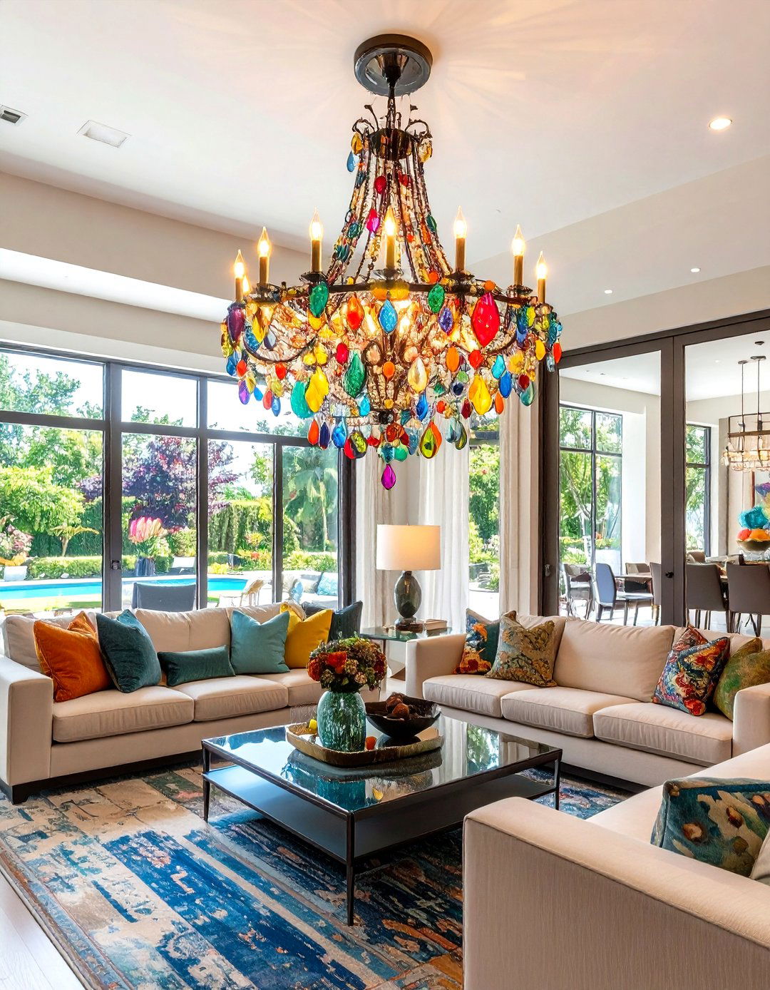 The Colorful Art Glass Chandelier - 30 living room chandelier ideas
