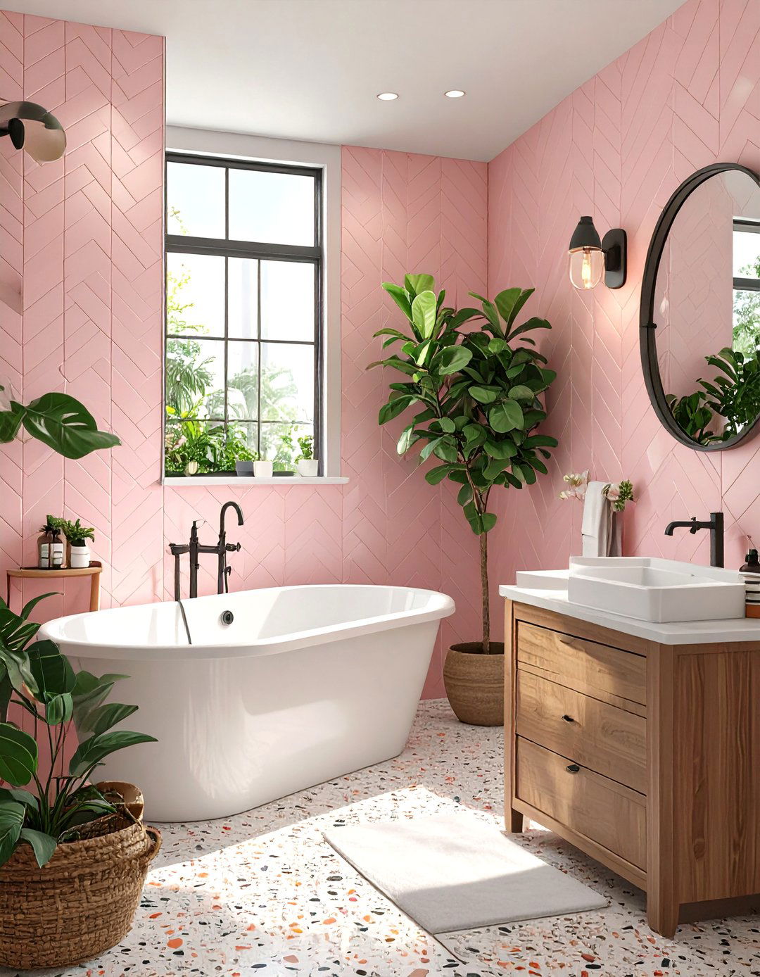 The Colorful Bathroom with Pink Tiles - 30 bathroom tile inspiration