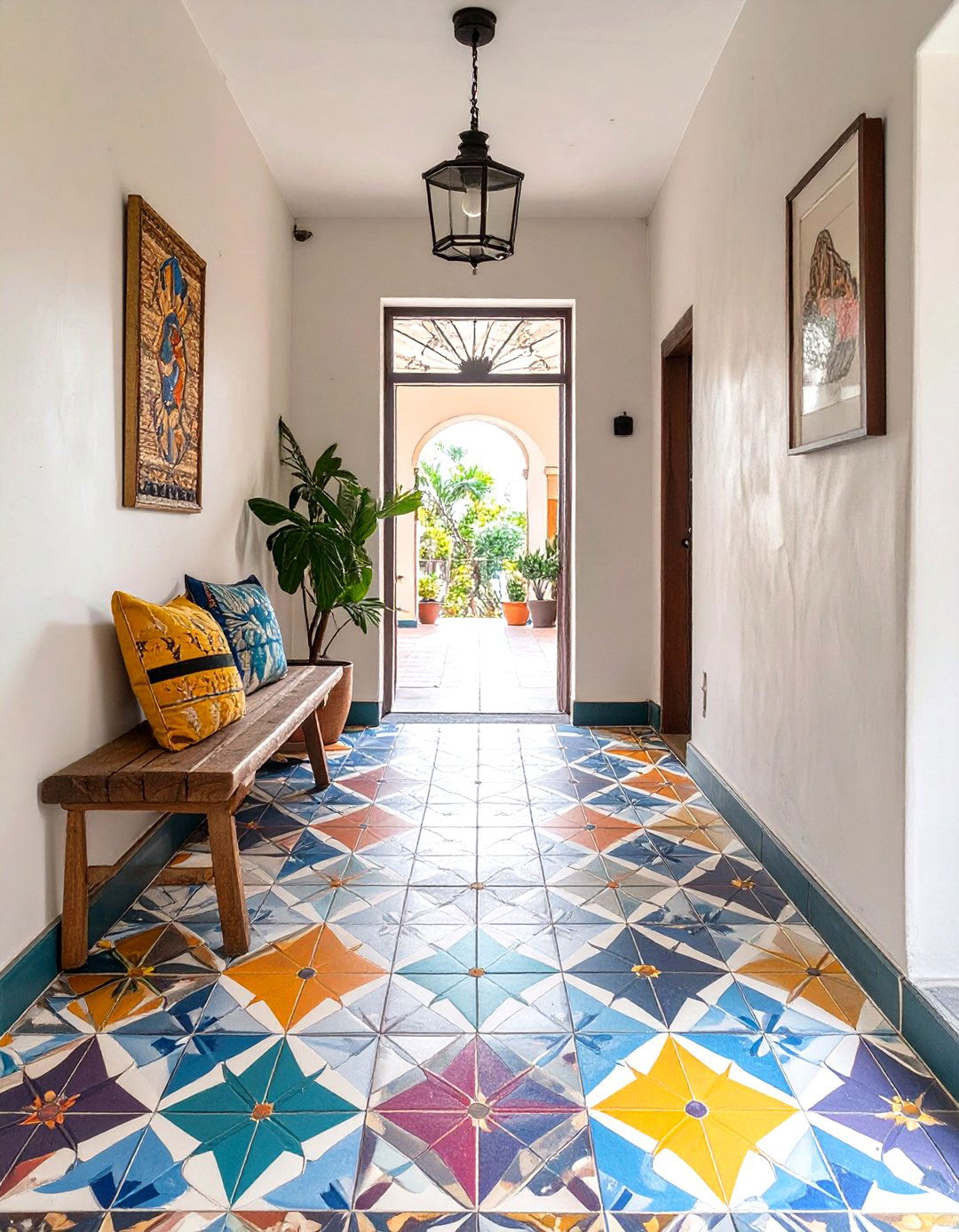 The Colorful Cement Tile Entryway Floor - 30 mexican interior design ideas