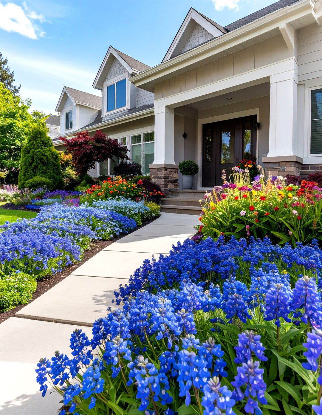 The Colorful Flower Forward Design - 30 curb appeal front yard landscaping ideas