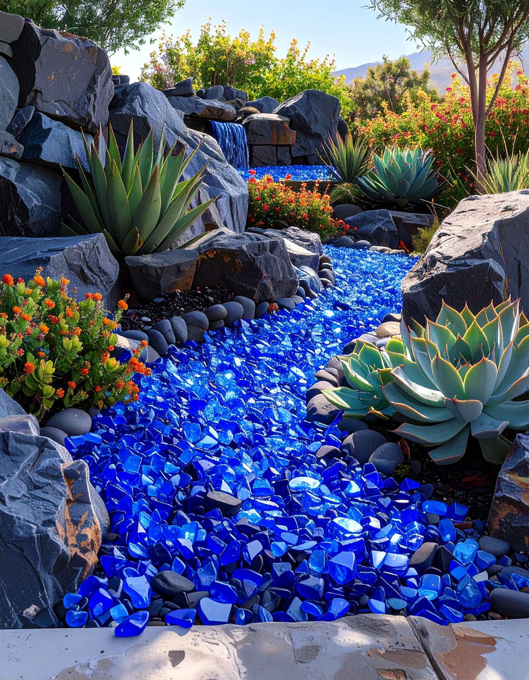The Colorful Glass Mulch Rock Garden - 30 modern rock garden ideas