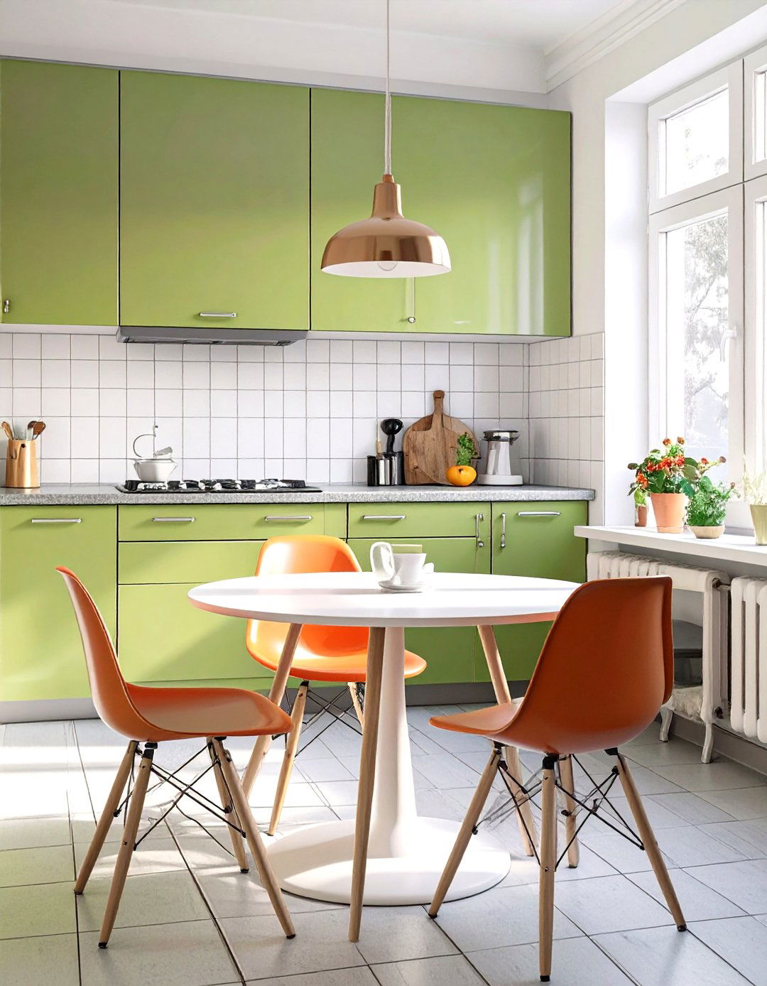 The Colorful Kitchen with Flat Panel Cabinets - 30 mid century interior design ideas