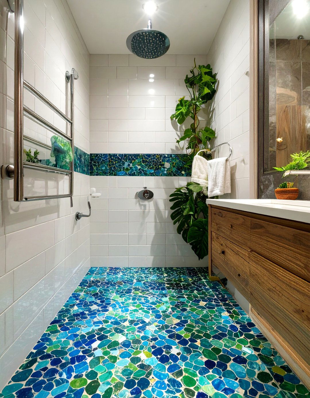 The Colorful Penny Tile Shower Floor - 30 bathroom shower designs