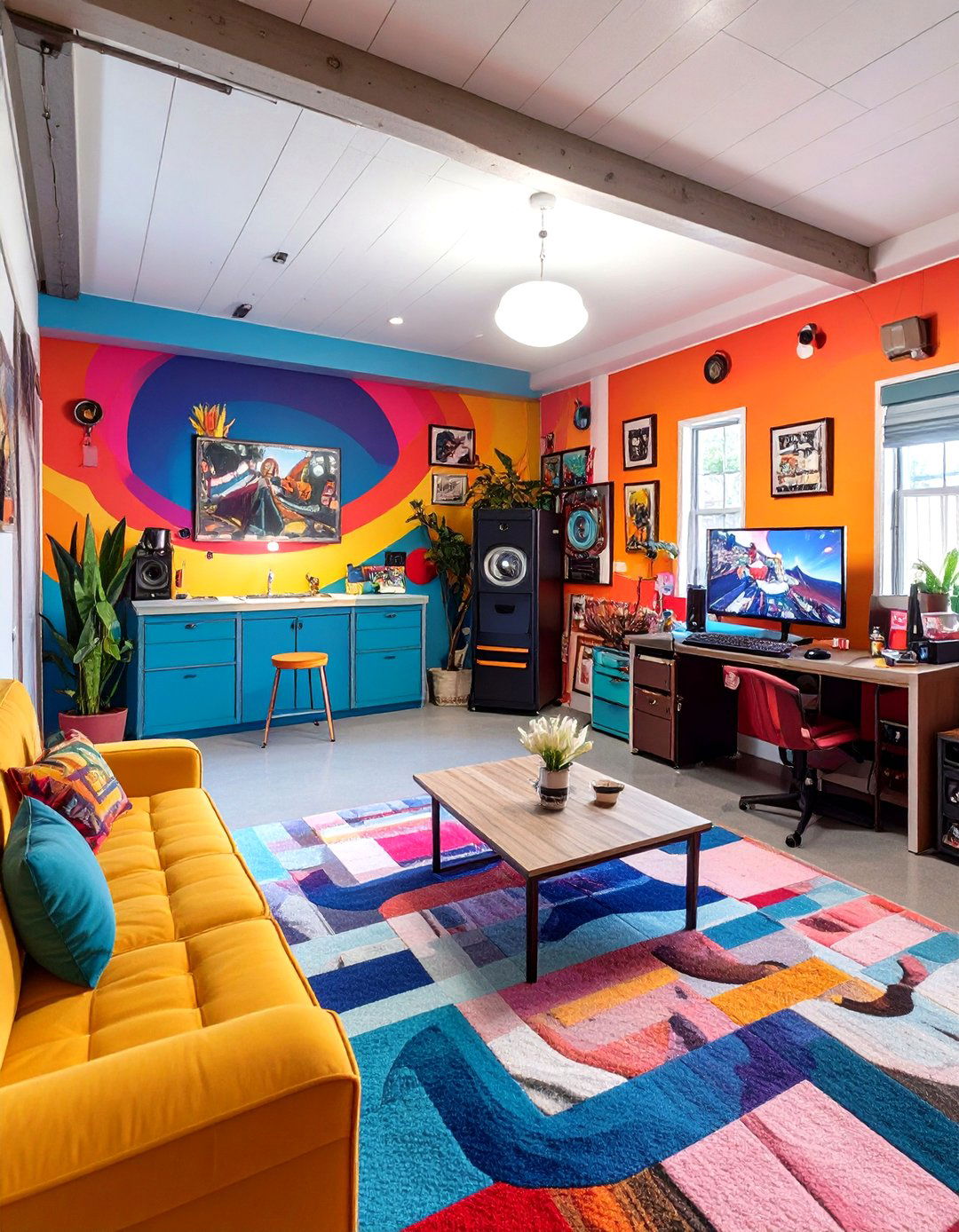 The Colorful Pop Art Gaming Space - 30 garage game room ideas