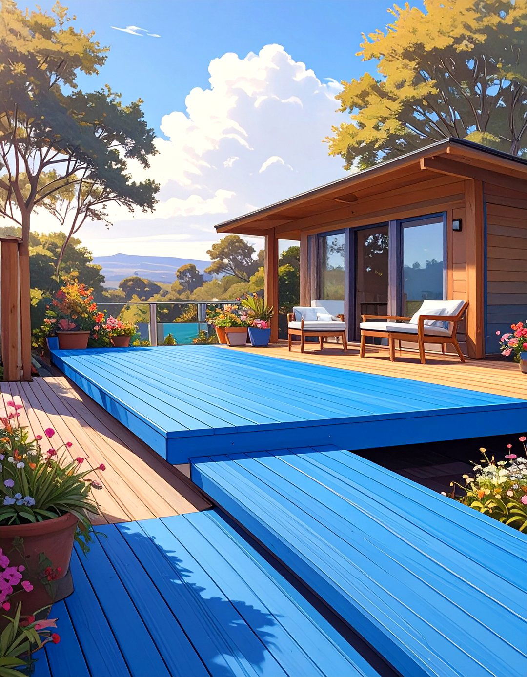 The Colorful Recycled Plastic Deck - 30 low budget floating deck ideas