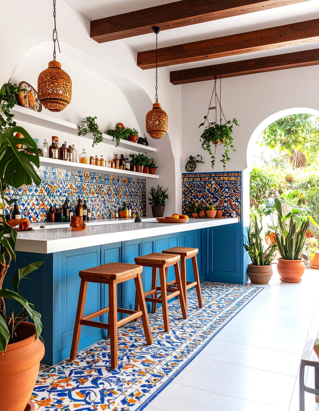 The Colorful Tiled Bar Nook - 30 living room bar ideas