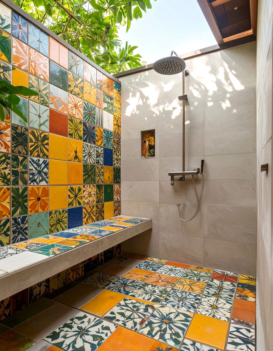 The Colorful Tiled Outdoor Wet Room - 30 backyard outdoor shower ideas