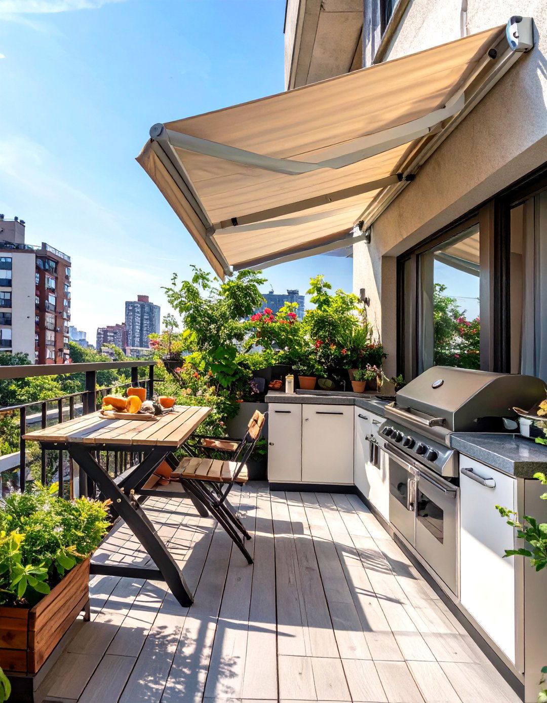 The Compact Balcony Cook Nook - 30 inexpensive covered outdoor kitchen ideas